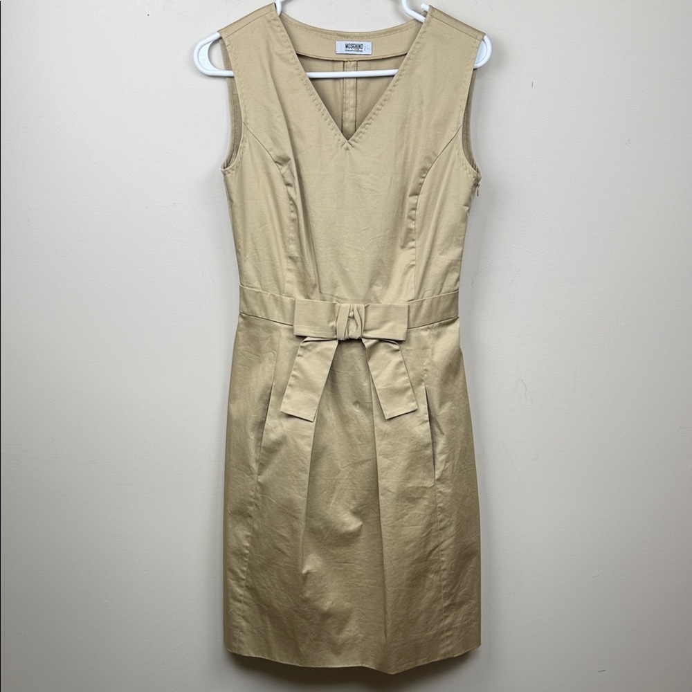 MOSCHINO  Beige V neck bow details sleeveless Midi Dress Vguc